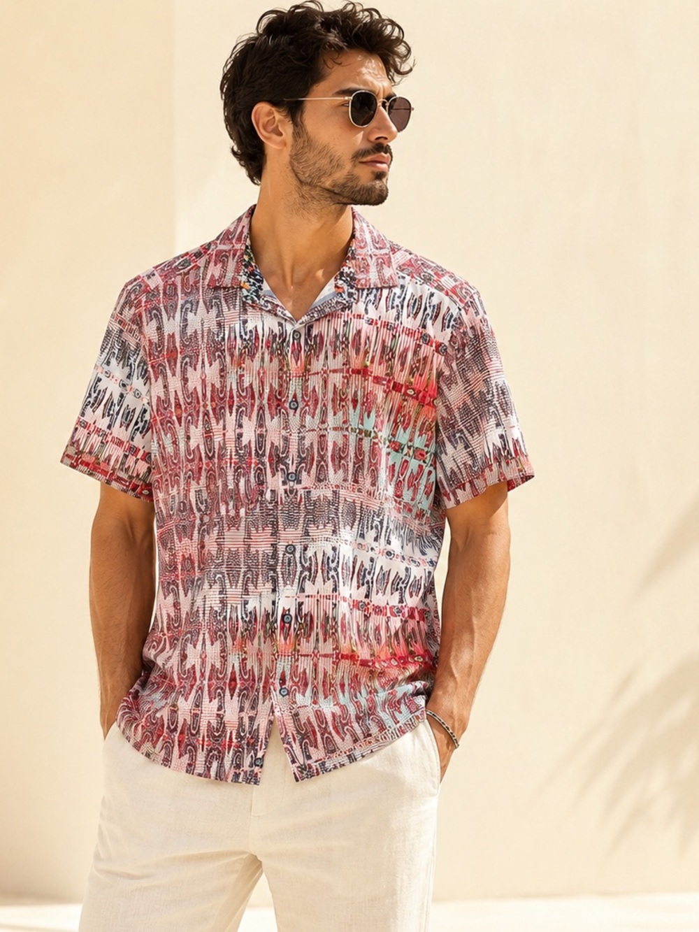 Robert Graham Abstract Print Stretch Cotton Shirt Statement Size L